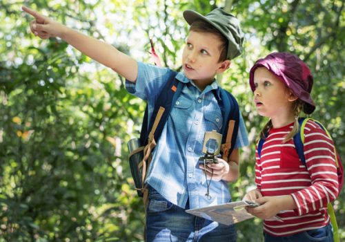 Crianças explorando a natureza após educação ambiental na escola